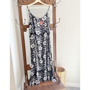 Zodad's Hawaiian Maxi Dress Womens L Black White Floral Boho Beachwear NWT